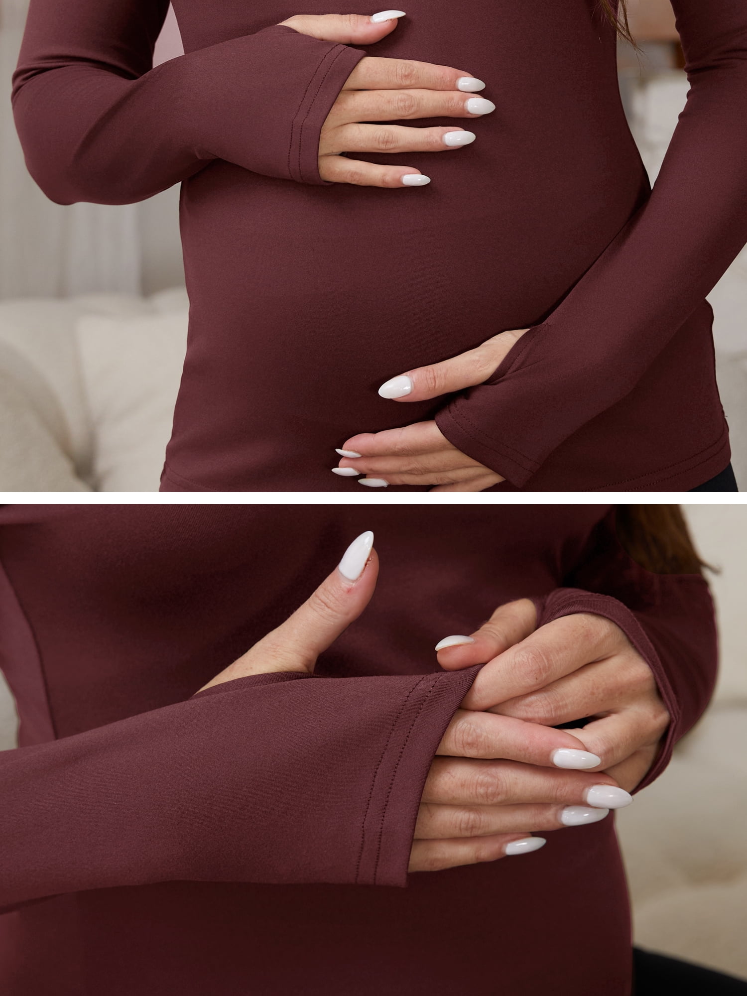DARING DIVA Women's Maternity Stretchy Fitted Crew Neck Long Sleeve Tops XL Dark Red