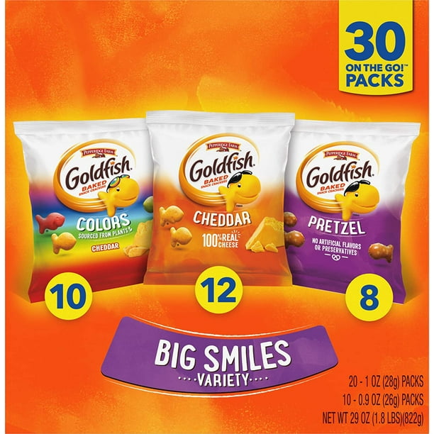 Pepperidge Farm Goldfish Crackers Big Smiles with Cheddar, Colors, and Pretzel Crackers, Snack