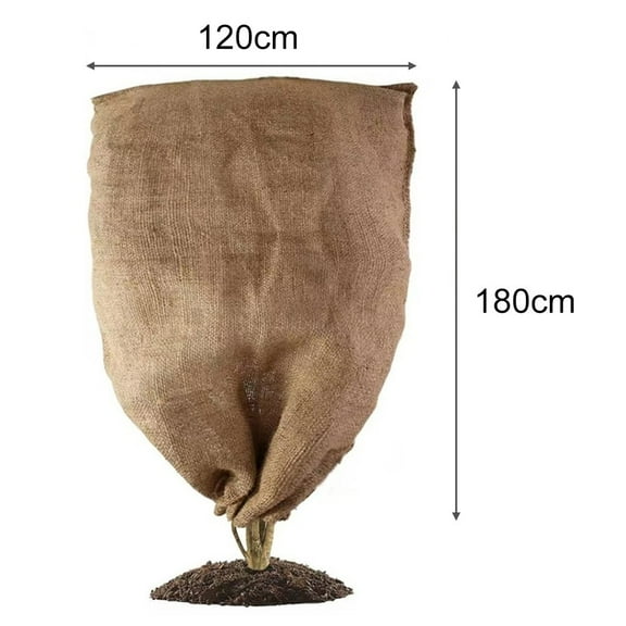 Reusable Warm Burlap Winter Plant Cover Bags with Drawstring Burlap Plant Covers 120 × 180cm