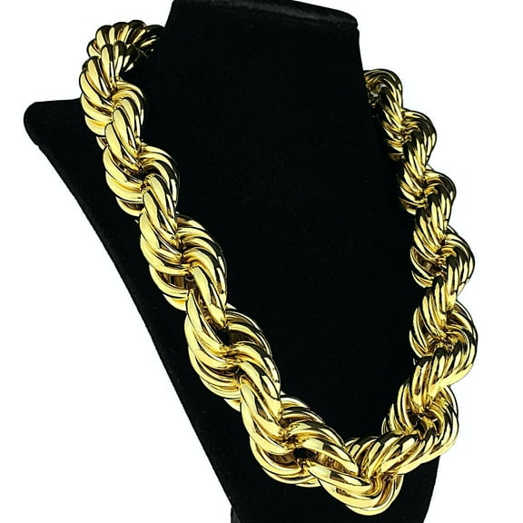 14K Gold Plated Huge Chain Hollow Rope Dookie 25MM Wide x 20" Inch Big Hip Hop Necklace