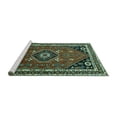 thumbnail image 2 of Ahgly Company Machine Washable Indoor Square Medallion Turquoise Blue Traditional Area Rugs, 4' Square, 2 of 4