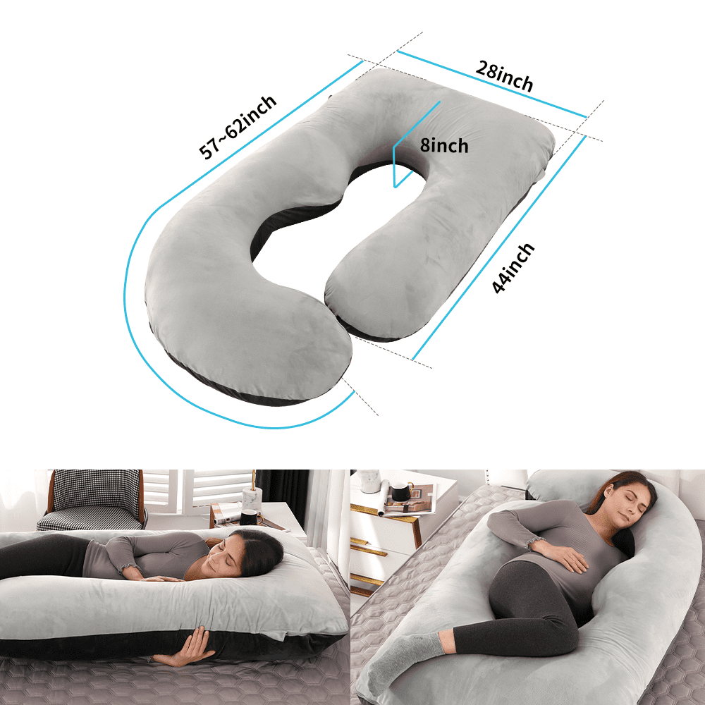 60-inch J-Shaped Pregnancy Pillow, Full Body Maternity Pillow for Side Sleepers, Soft Velvet Removable Washable Cover, Back Hip Leg Support,Purple
