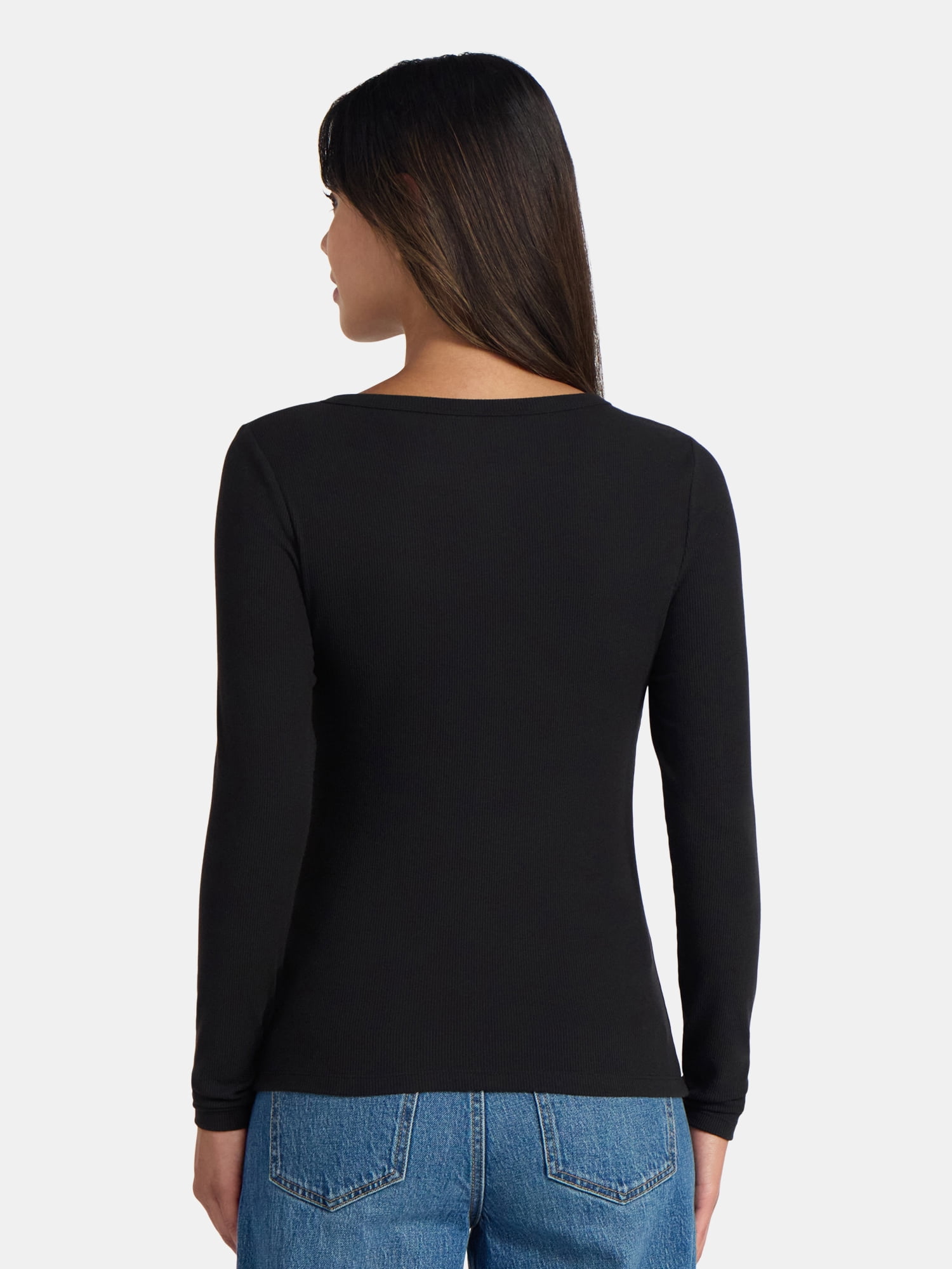 Time and Tru Women's Ribbed Henley Shirt with Long Sleeves, Sizes XS-XXXL