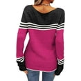 thumbnail image 4 of Women Autumn Winter Colorblock Pullover Sweaters Round Neck Striped Slim Fitting Knitwear Tops, 4 of 9