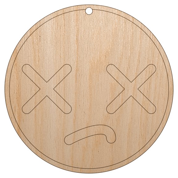Kawaii Cute Dead X Eyes Face Wood Holiday Christmas Tree Ornament Unfinished DIY Pre-Drilled Craft