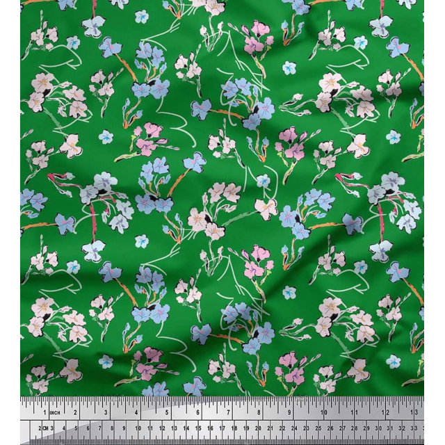 Soimoi Silk Fabric Artistic Floral Print Fabric by Yard 42 Inch Wide