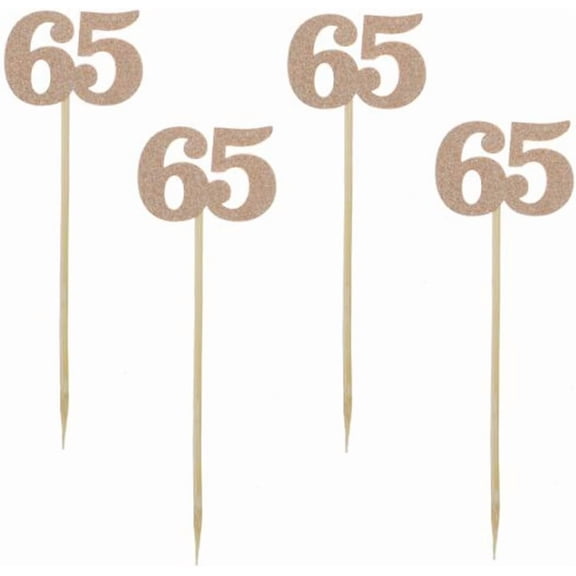 Glitter Rose Gold 65th Birthday Party Cupcake Toppers. 10pcs Number" 65" Cupcake Toppers