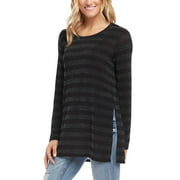 Karen Kane Women's Stripe Sparkle Knit Top Black Size Large