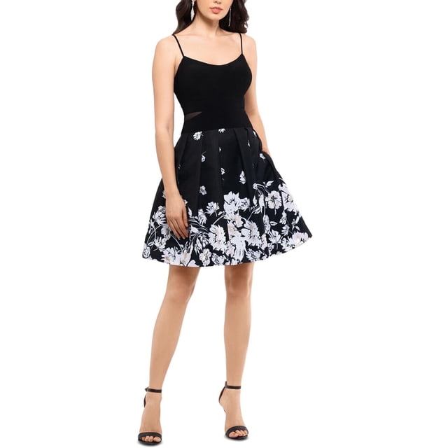 Xscape Robe Cocktail Ajustée et Évasée à Fleurs pour Femmes, Noir-Ivoire, Taille 8