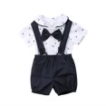 thumbnail image 1 of 2PCS Bébé Garçons Vêtements Ensemble Bow Col Imprimé Romper Bretelles Pantalon Court, 1 of 9