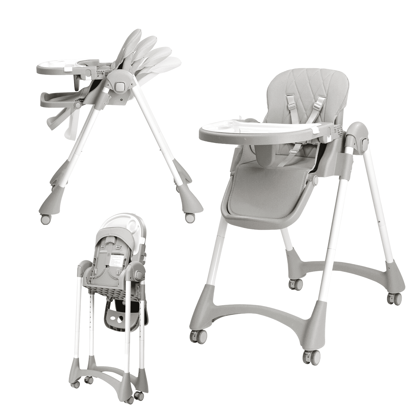 PEXMOR 4 in 1 Portable Baby High Chair, Convertible Foldable Highchair, Adjustable Height & Recline Positions, Gray