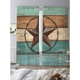 thumbnail image 3 of Barn Star Sheer Curtains 96 Inch Long 2 Panels, Turquoise Wood Grain American Farmhouse Light Filtering Rod Pocket Semi Sheer Curtains, Sheer Voile Drapes for Living Room Bedroom, 52"x96", 3 of 5