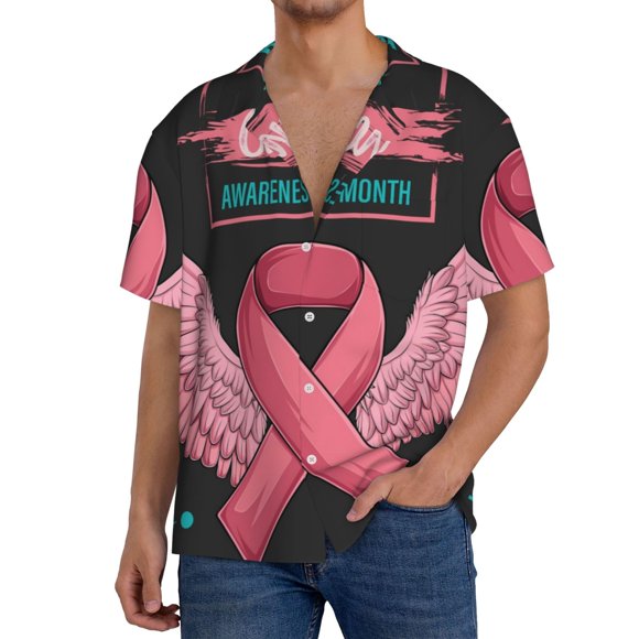 Fotbe Ribbon With Angel Wings Camisa Estampada de Manga Corta para Hombre, Casual de Verano, Estilo Playero, Sin Arrugas-3X-Large