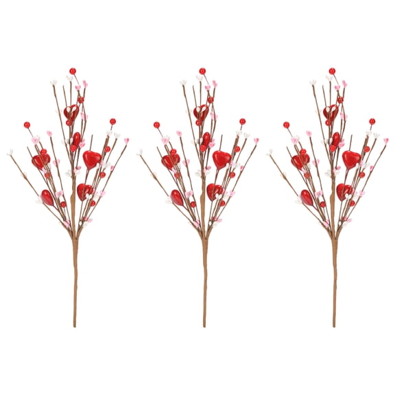 3 Pcs Heart Shaped Berry Picks,Artificial Valentines Day Decorations,Red Berries Stems,17.72 Inch Artificial Berry Flower Stems,Heart Shaped Berry Picks For Valentine’S Day,Wedding,Home Decor,B