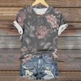 thumbnail image 4 of Jamicy Womens Summer Blouses Gift for Women Womens Dressy Tops Women's Fashion Casual Short Sleeve Flower Print Round Neck Pullover Top Blouse, 4 of 6