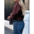 thumbnail image 6 of Jackets for Female CasualLoose Comfy Utility Style Button Up Large Lapel Cropped Jacket Female Wine Red S, 6 of 7