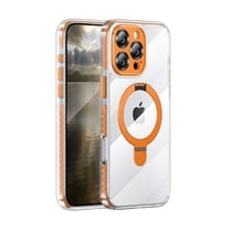 ELEHOLD For iPhone 15 Pro Magnetic Ring Stand Case Slim Transparent Full Protection Cover, MagSafe Compatible, None-Yellowing, Lens All-inclusive, No Slip, Orange