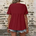 thumbnail image 6 of Cotton Linen Cute Summer Tops Ruffle Short Sleeve V Neck Pleated T Shirts for Women Loose Fit Solid Casual Tees (Medium, Wine), 6 of 6