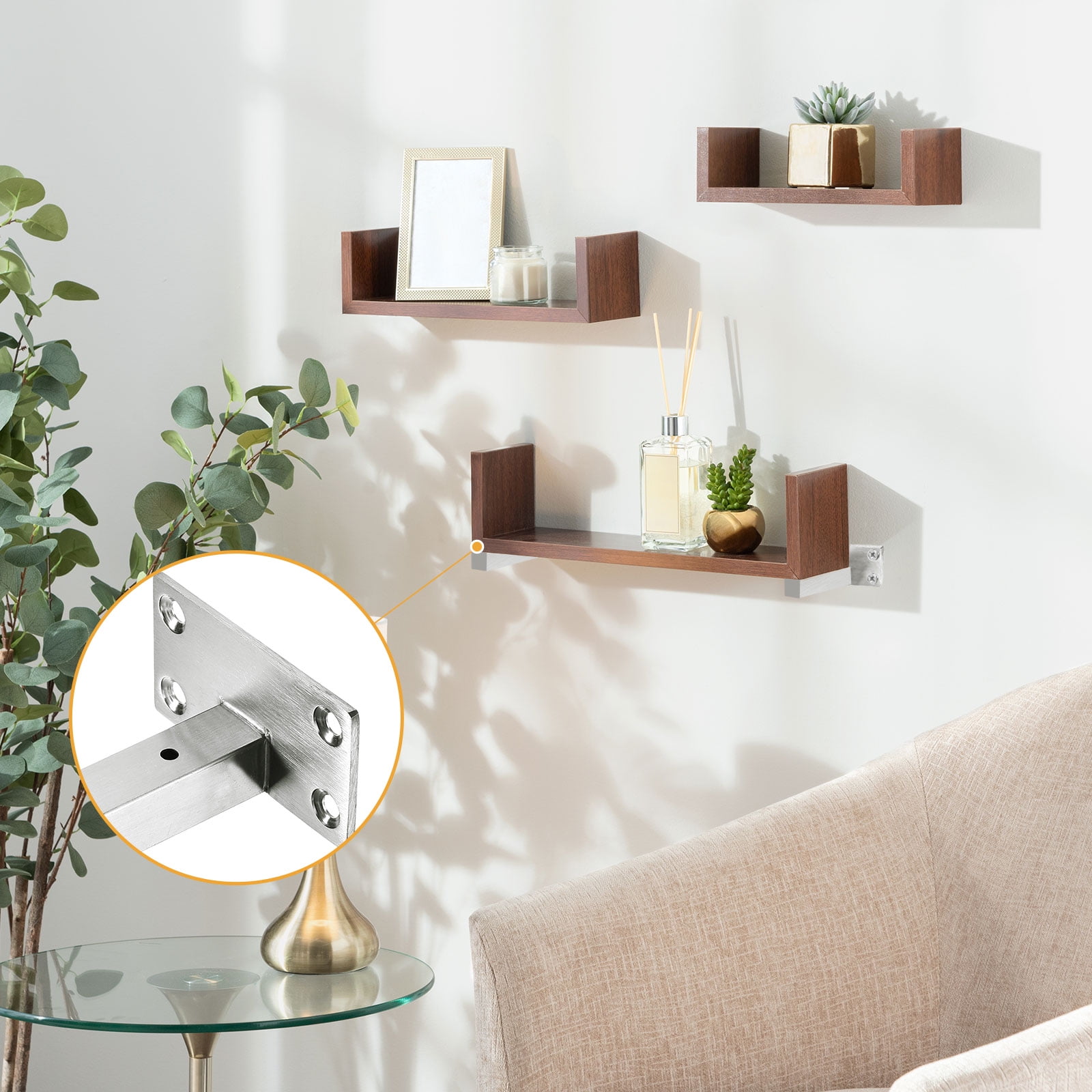 Floating Shelf Bracket, 4 Pack 6 Inch Stainless Steel Hidden Wall Mounted Shelf Supports