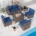 thumbnail image 2 of Gotland 7 Pieces Outdoor Patio Furniture Set with 43" Fire Pit Table Sets Outdoor Furniture Patio Conversation Set (Navy Blue), 2 of 7