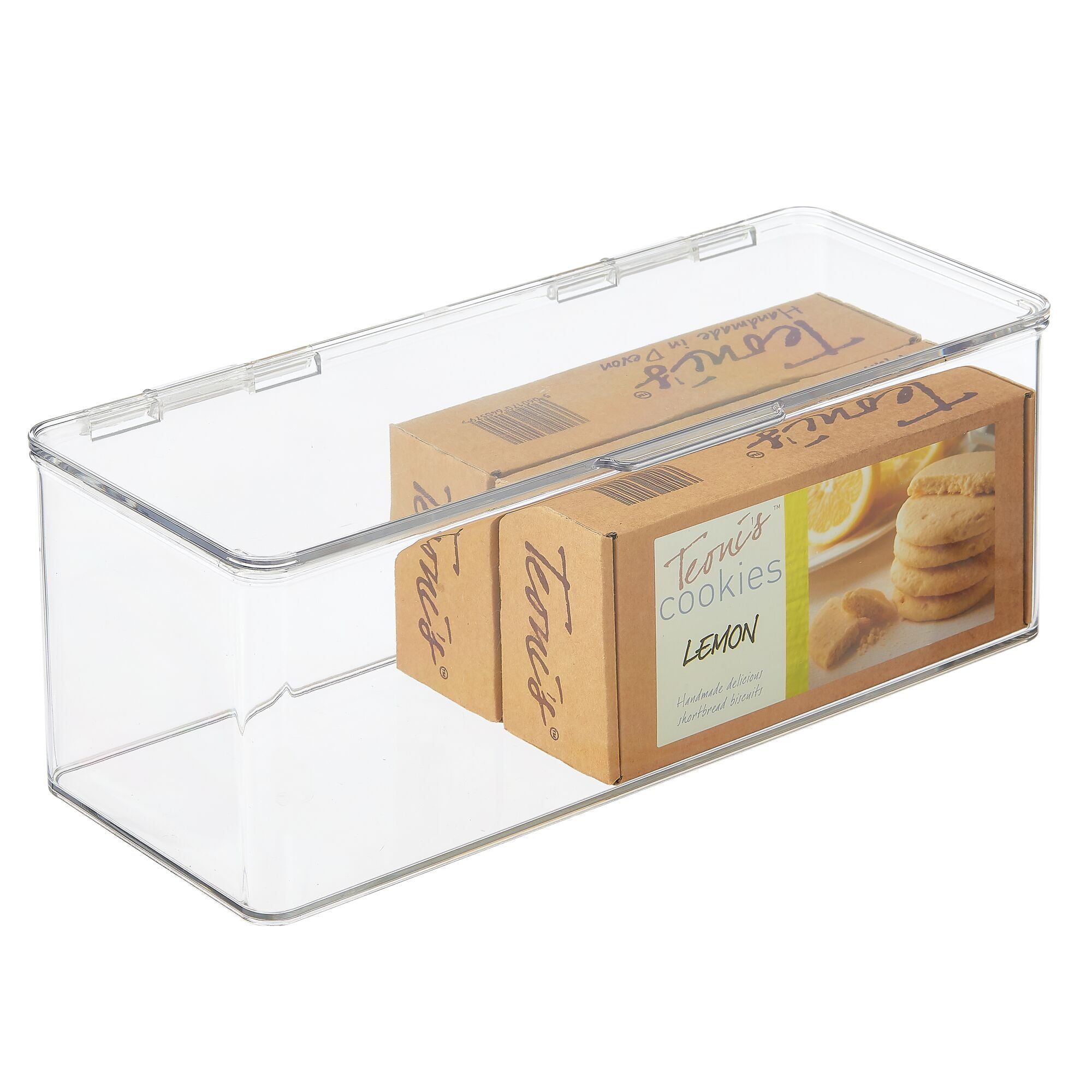 mDesign Kitchen Pantry/Fridge Storage Organizer Box - Hinged Lid, 4 Pack,  Clear 