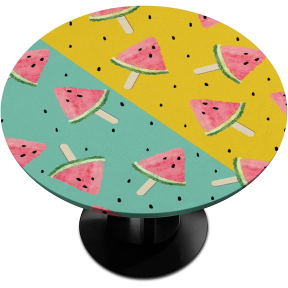 Watermelon Popsicles Round Tablecloth Elastic Fitted Waterproof and Wrinkle Free Table Cover for 36"-42" Tables, Stretch Tablecloth for Dining Camping Indoor Outdoor Use Wipeable