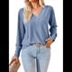 thumbnail image 1 of Blusas de Verano para Mujer con Mangas 3/4, Cuello en V, Mangas Abullonadas, Estilo Casual, con Textura Fruncida. Azul 4XL, 1 of 8