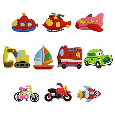 Penta Angel Rubber Fridge Magnets 10Pcs Colorful Transport Car Sailboat Airplane Helicopter Excavator Minivan Bicycle Motorcycle Whiteboard Refrigerator Magnets for Boys Girls Education Game Toy