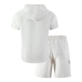 thumbnail image 4 of Men's 2 Pieces Cotton Linen Set Casual Short Sleeve Button up Shirts Hoodie Beach Yoga Cargo Shorts Summer Outfits Size 3XL White, 4 of 5