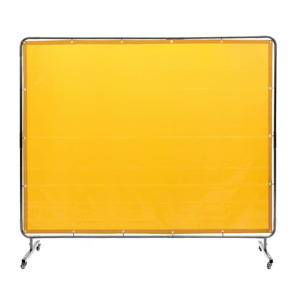 KFFKFF Welding Barrier with Stand, 6' x 8' Welding Shield, Fire-Resistant Vinyl Welding Safety Screen on 4 Rotating Wheels (2 Can Be Secured), Portable & Expert-Level for Factory/Industrial Use