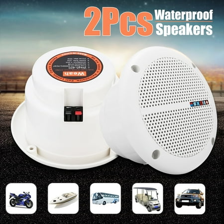 A Pair 2 Way Indoor/Outdoor Waterproof Boat Ceiling Speaker Full Range Home Theater yacht, motorcycle, SPA, swimming pool, ATV, UTV, garden, landscape, grass (Best Way To Break In Pool)