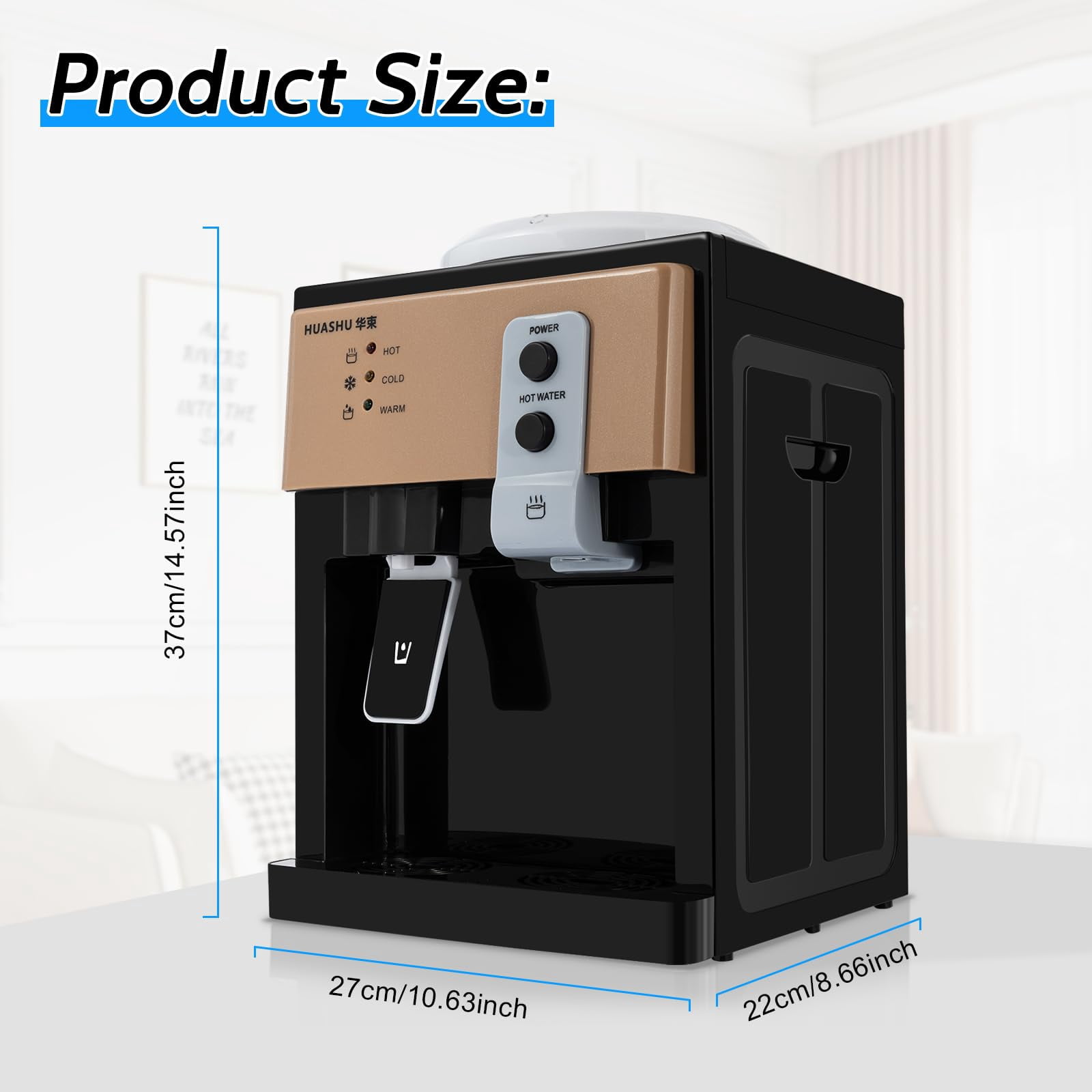 Top Loading Water Dispenser for 1- 5 Gallon Bottle, 550W Desktop Hot & Cold Cooler, Electric 3 Temperature Settings with Ice Water (46-59℉) & Boiling, for Home Office Gold