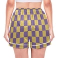 thumbnail image 2 of Women's Silk Pajama Shorts Purple Yellow Checked Pajama Shorts Women's Casual Pajama Shorts with Pockets, 2 of 6
