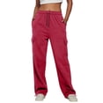 thumbnail image 5 of Women's Plus Size Cargo Pants, Drawstring Elastic Waist Loose Fit Workout Trousers, Multi-Pocket Utility Athletic Pants for Daily Casual Wear and Street Style Wine XXXXXL, 5 of 7