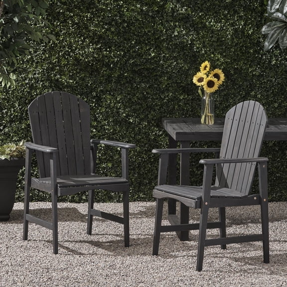 FFZ Outdoor Acacia Wood Adirondack Dining Chairs Set of 2 with Slatted Seating, DARK GREY