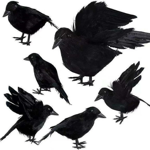 Halloween Realistic Crow Feather Crow Birds Decorations Artificial Black Crow Set Party Props Supplies