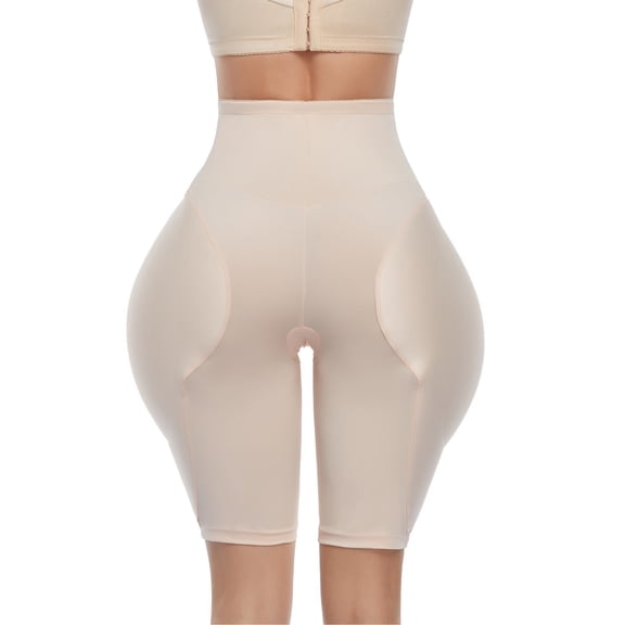 BIMEI Seamless Padded Underwear for Women Hip Enhancer Shapewear Shorts Tummy Control Panties Butt Pads for Bigger Butt,Beige,L