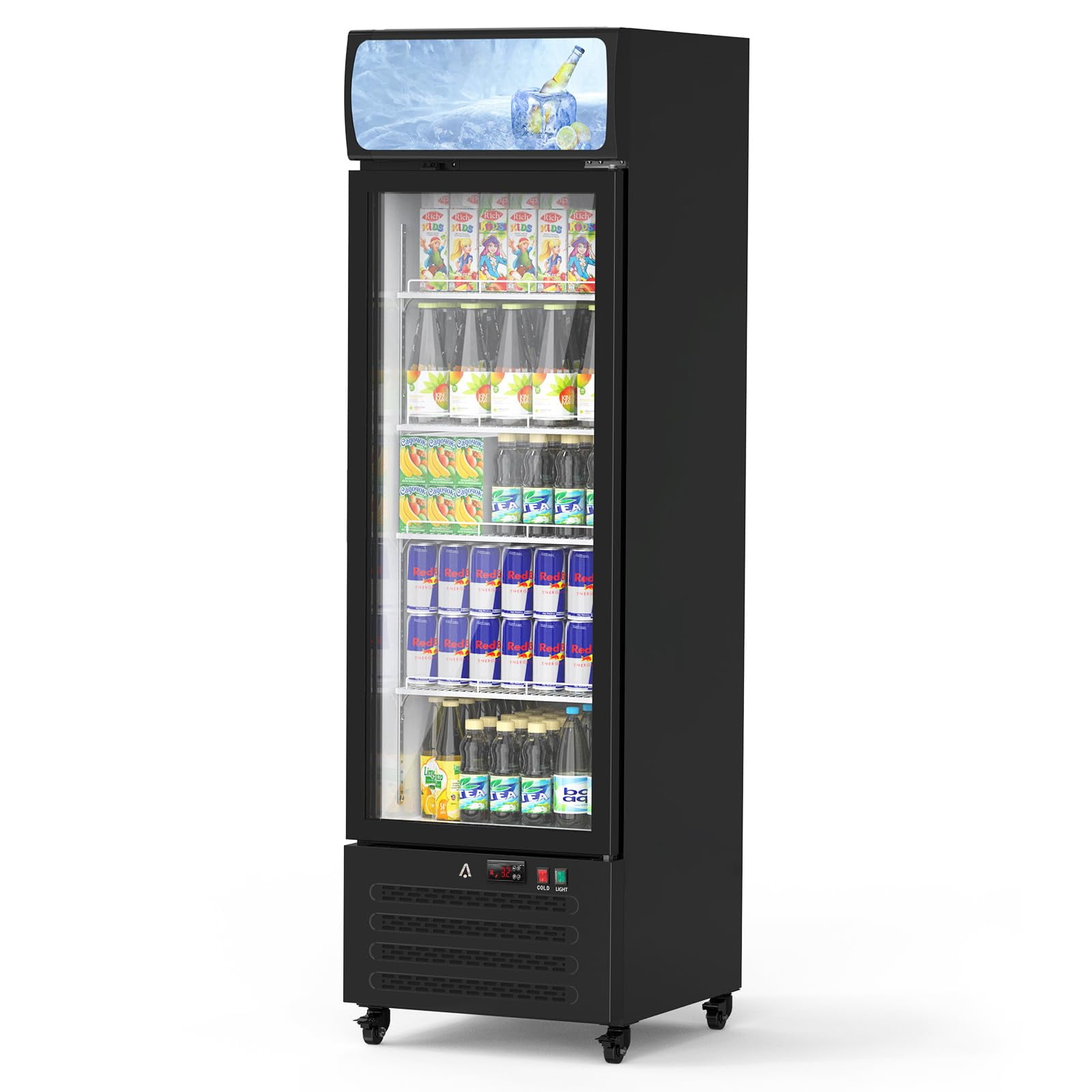 Commercial Refrigerator with Glass Door, Display Beverage Fridge, 11.3 Cu Ft Upright Beverage Cooler Merchandiser with LED Light, Adjustable Shelves, Low Noise, Fast Cooling