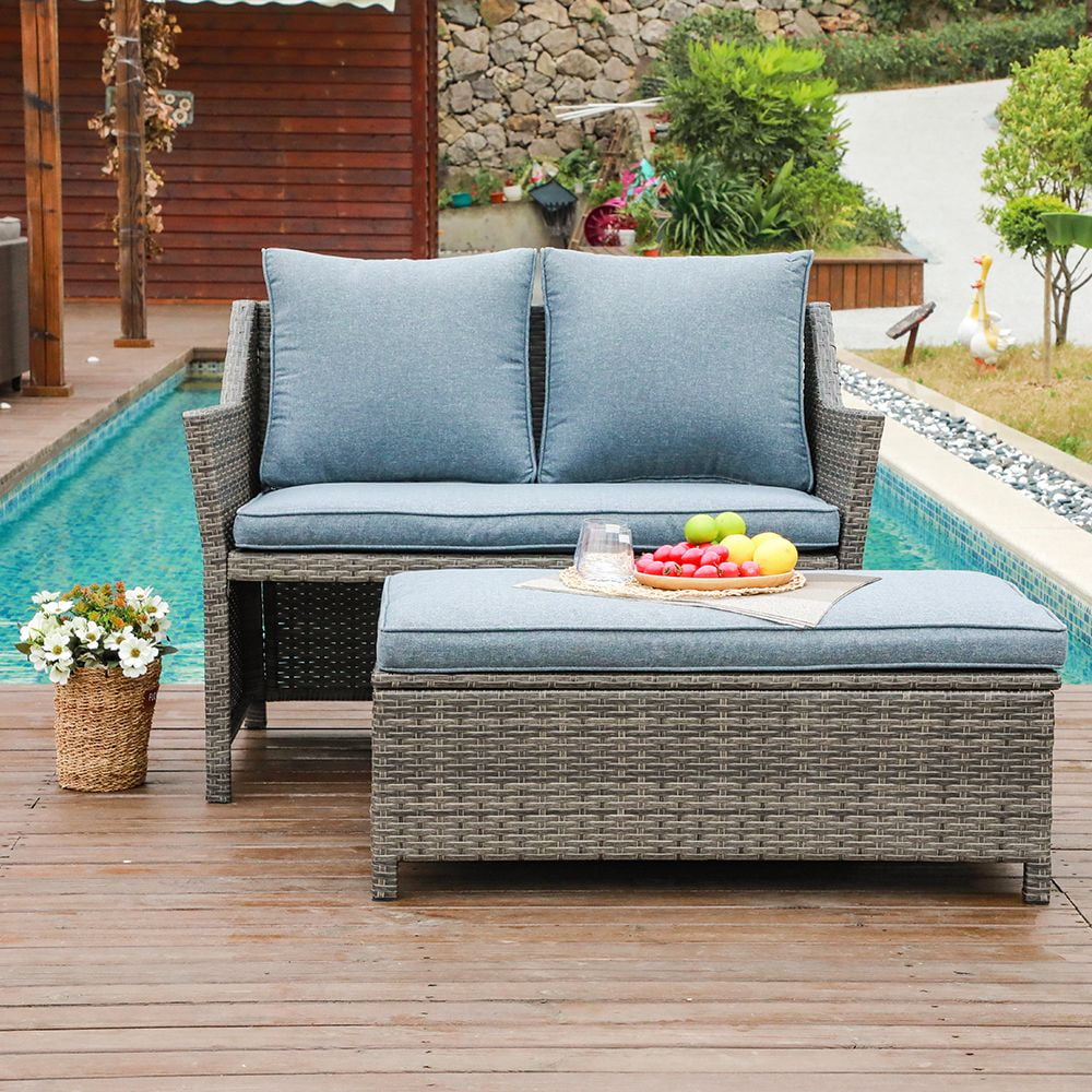 OC Orange-Casual 2-Piece Outdoor Patio Furniture Wicker Love-seat and