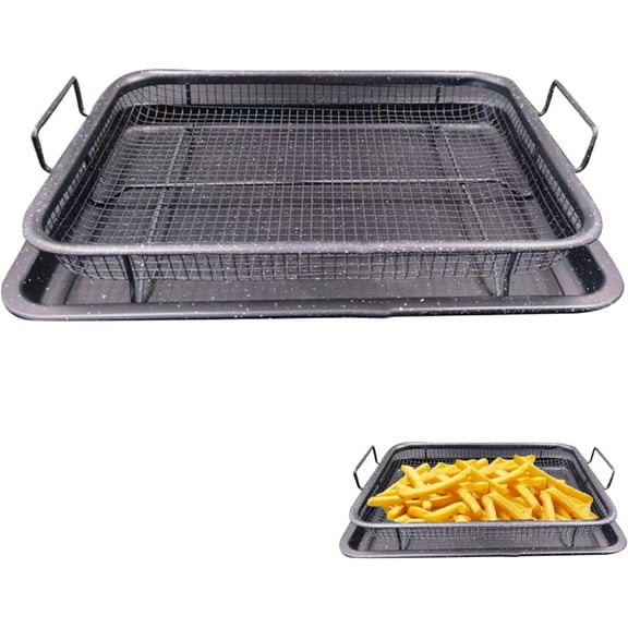 Oven Air Fryer Basket and Tray: Stainless Steel Air Fryer Pan Crisper Tray for Oven, Air Fryer Basket for Oven, 13"L x9" W Non-Stick Baking Sheet with Wire Rack, Microwave Bacon Tray (Grey)