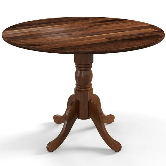 Wooden Dining Table with Round Tabletop and Trestle Legs