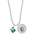 thumbnail image 1 of Delight Jewelry Silvertone Small 3-D Green Present with Bow Silvertone Script Initial Disc - O - Charm Necklace, 20"+3", 1 of 4
