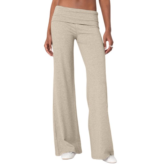 Women Low Rise Straight Leg Sweatpants Y2k Solid Color Stretchy Leggings Apricot M