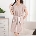 thumbnail image 5 of ZZwxWA Womens Terry Home Cloth Bathrobe Short Sleeve Belted Spa Hotel Dressing Gown Absorbent Quick-Dry Robes with Pockets, 5 of 7