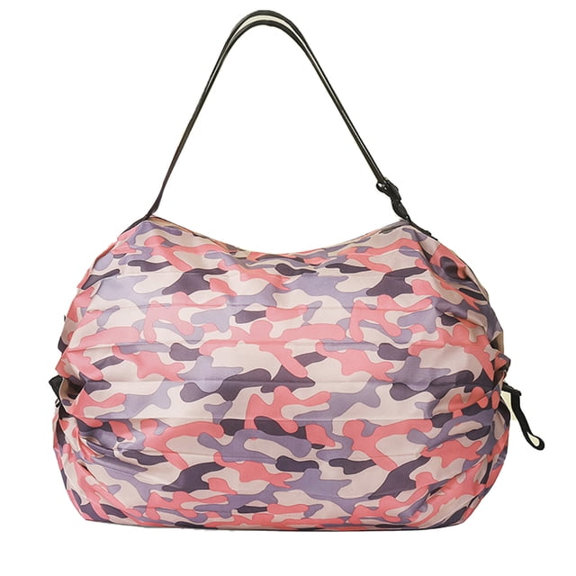 Bolsa de supermercado plegable, diseño plegable, tela Oxford de gran capacidad, bolsa de compras reutilizable ampliamente utilizada, camuflaje rosa