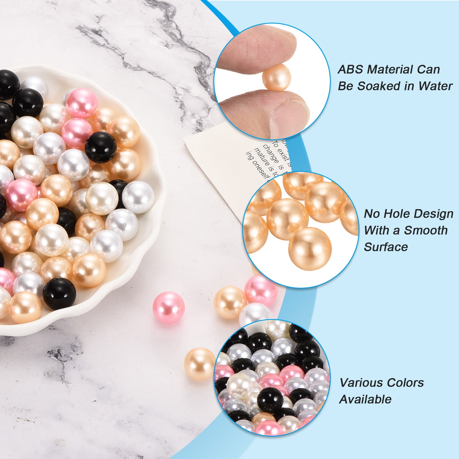 Uxcell 580pcs 10mm Champagne Pearl Beads ABS Faux Pearls Vase Fillers 300g Ornament Filler for Crafts
