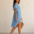thumbnail image 4 of Women's Round Neck Ruffle Short Sleeve Mini Dress, Solid Loose Irregular High Low Hem Casual Swing Short Dress Blue S(S), 4 of 5