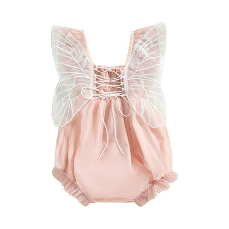 

Sunisery Infant Baby Girl Summer Clothing Outfits Fly Sleeve Romper Butterfly Embroidery Jumpsuit Lacing Bodysuit