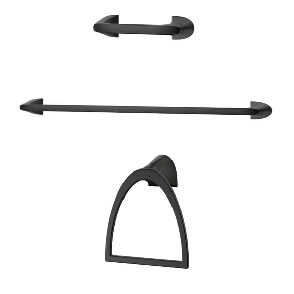Pfister Karci 3-Piece Matte Black Bath Hardware Set: 24 in. Towel Bar, Towel Ring, Toilet Paper Holder