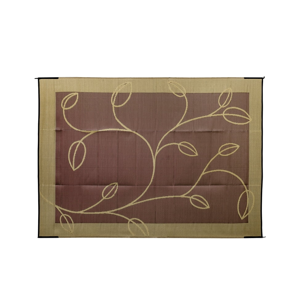 Camco 42855 9' x 12' Reversible RV Outdoor Mat, Brown / Tan Leaf